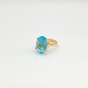 Elegant Gold and Blue Gemstone Ring - Adjustable Size